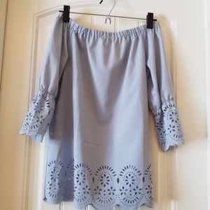 Blue Lazer Cut Off The Shoulder Top